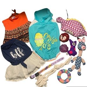 Dog Bundle Toys & Clothing Lot For A Med-Large Dog